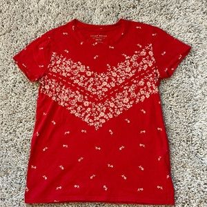 Lucky Brand Red and Cream Floral Tee, Size XS, EUC